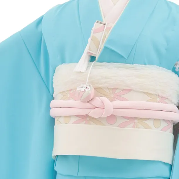 七五三(7歳結び帯)Y773 水色 刺繍七宝に桜