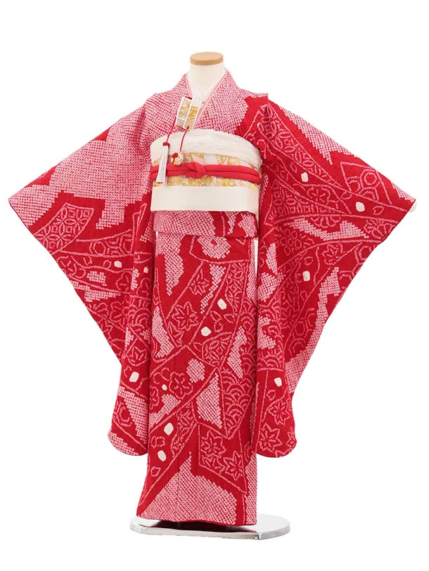 七五三(7歳結び帯)Y790 【正絹】赤 絞り熨斗