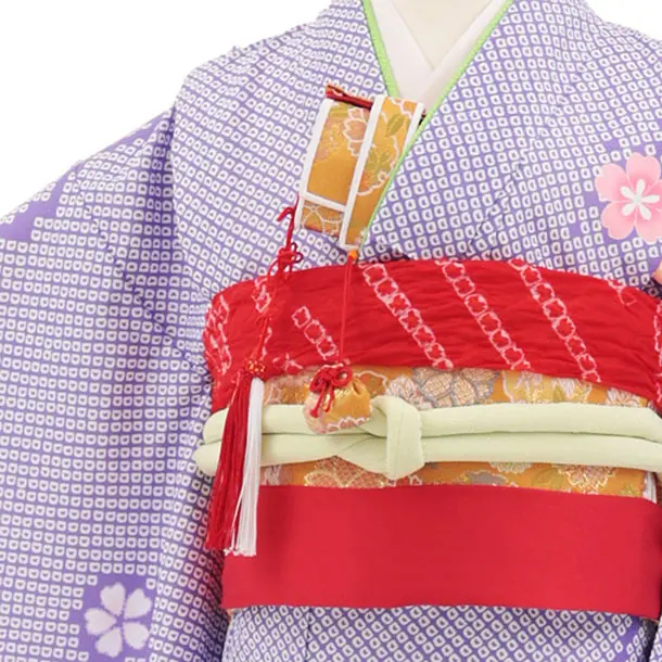 七五三(7歳結び帯)Y796 パープル疋田柄 桜にまり