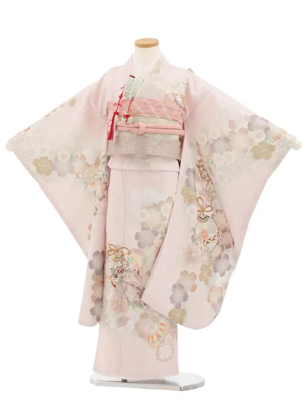 七五三(7歳結び帯)Y798 ペールピンク まり 鈴 花