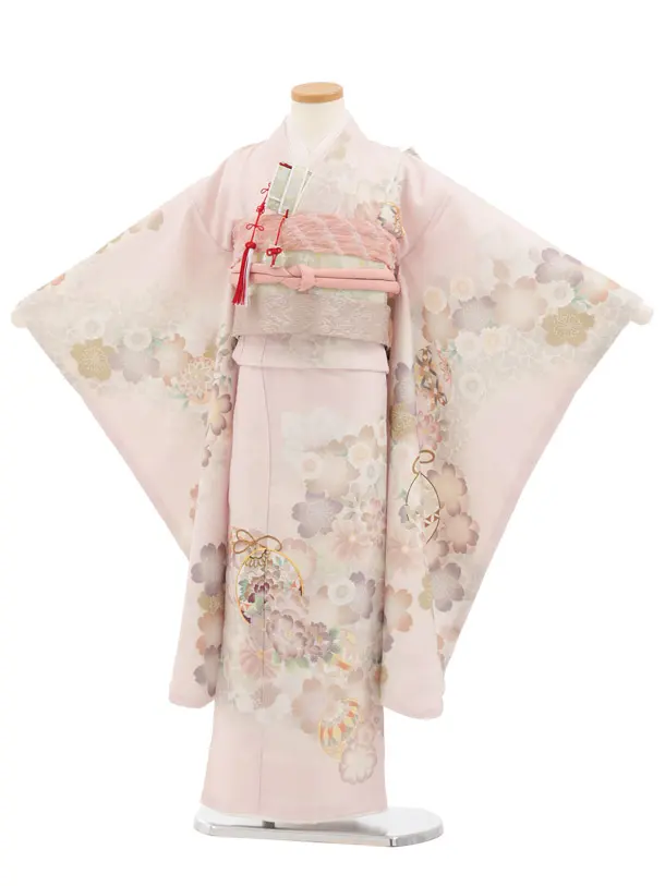 七五三(7歳結び帯)Y798 ペールピンク まり 鈴 花