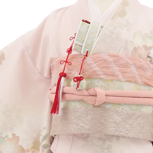 七五三(7歳結び帯)Y798 ペールピンク まり 鈴 花