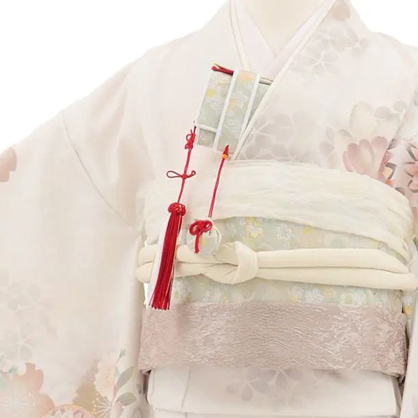 七五三(7歳結び帯)Y800 クリームベージュ まり 鈴 花
