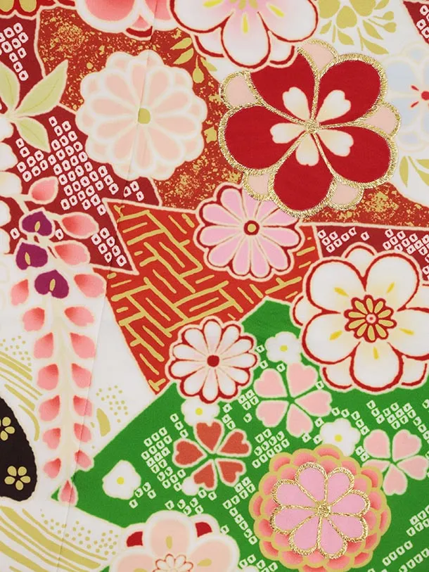 七五三(7歳結び帯)Y807 白地 古典花