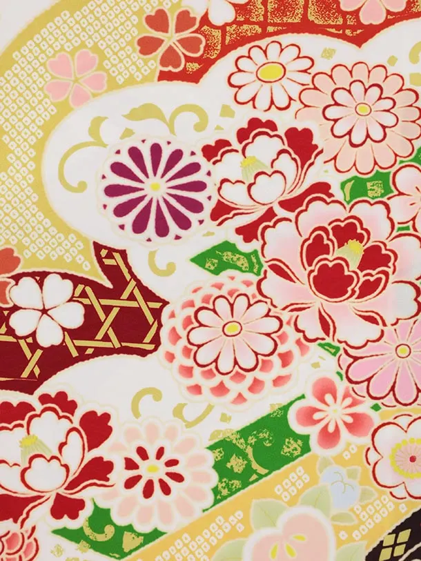 七五三(7歳結び帯)Y807 白地 古典花