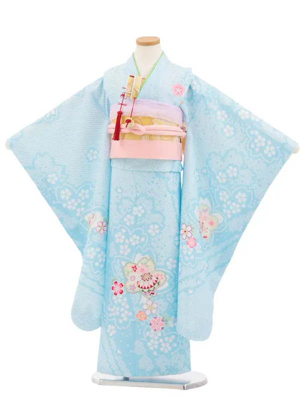 七五三(7歳結び帯)Y809 水色 疋田柄 桜