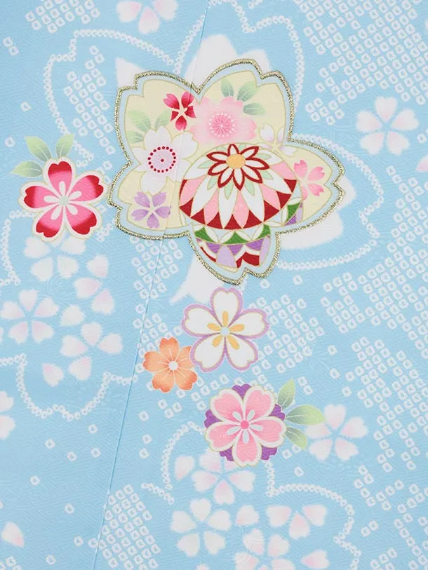 七五三(7歳結び帯)Y809 水色 疋田柄 桜