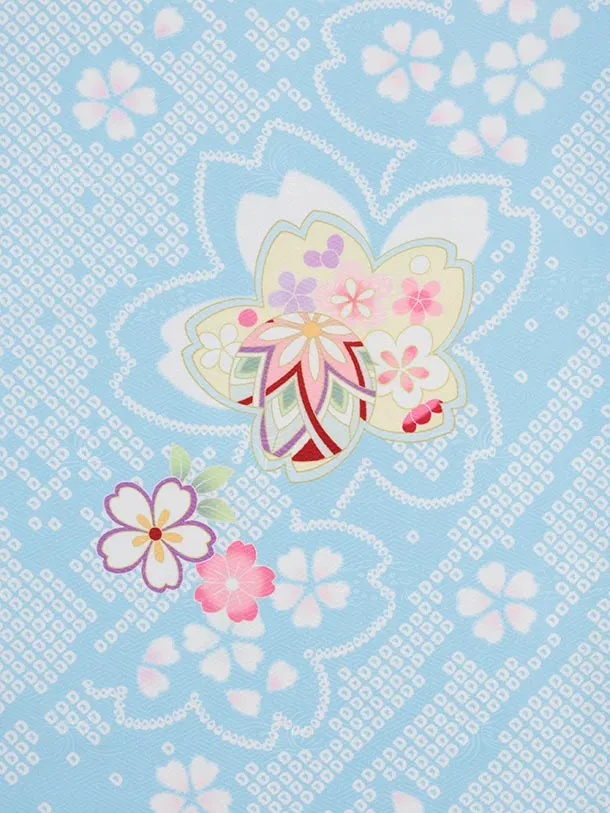 七五三(7歳結び帯)Y809 水色 疋田柄 桜