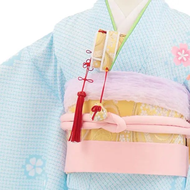 七五三(7歳結び帯)Y809 水色 疋田柄 桜
