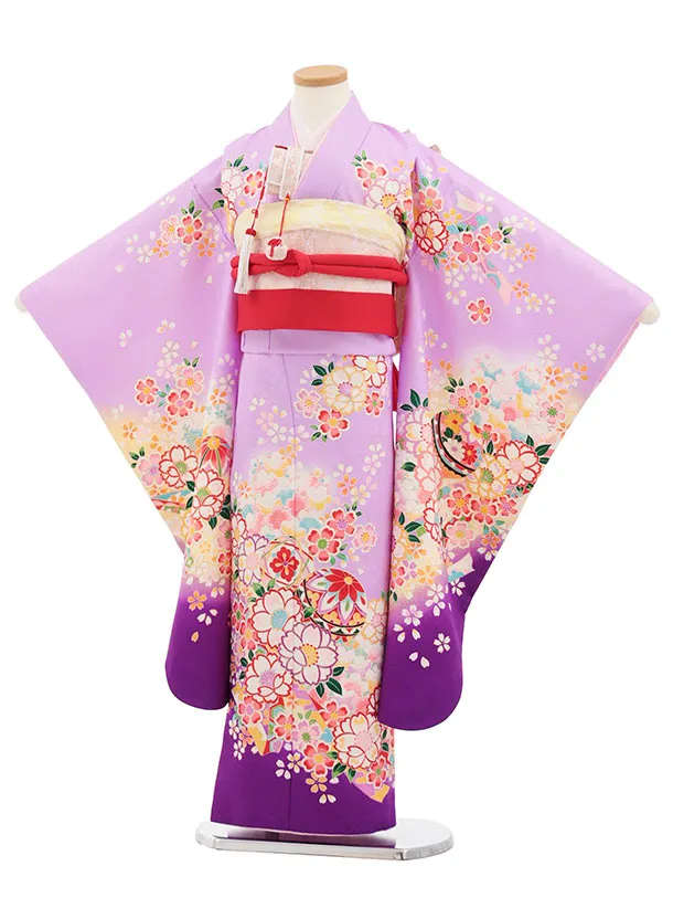 七五三(7歳結び帯)Y827 パープルぼかし 桜鞠