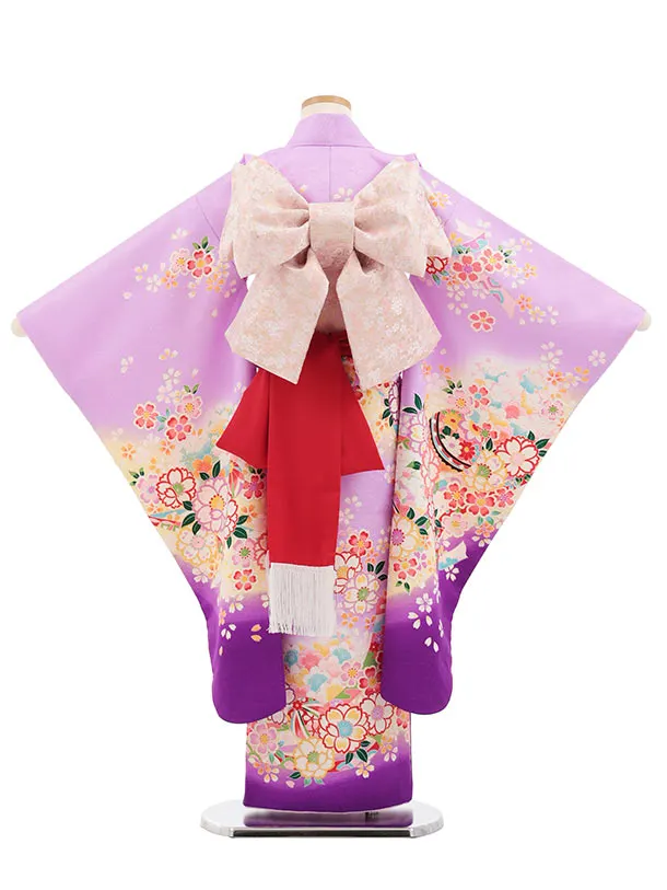 七五三(7歳結び帯)Y827 パープルぼかし 桜鞠
