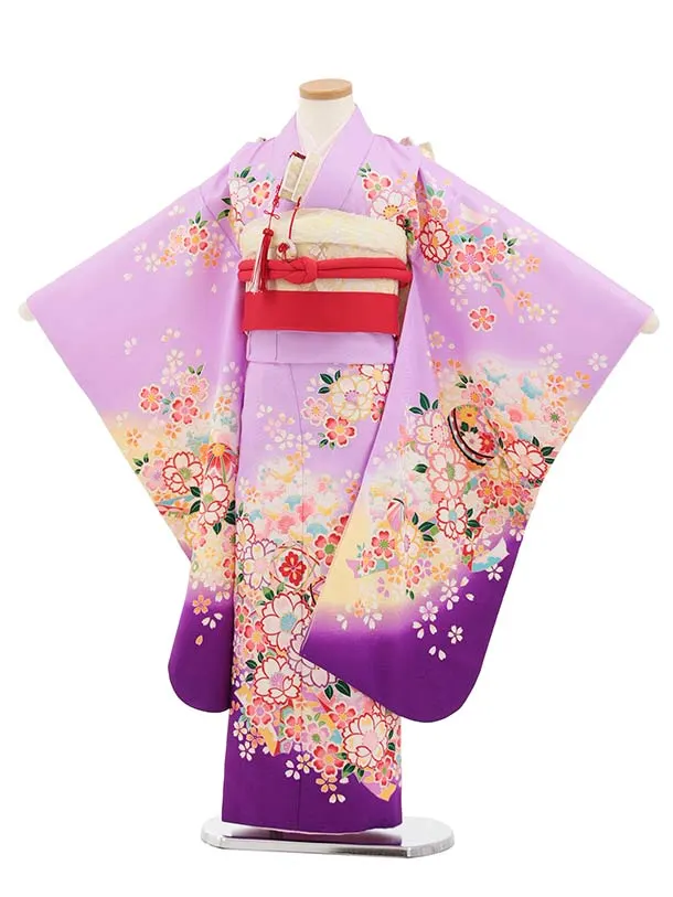 七五三(7歳結び帯)Y828 パープルぼかし 桜鞠