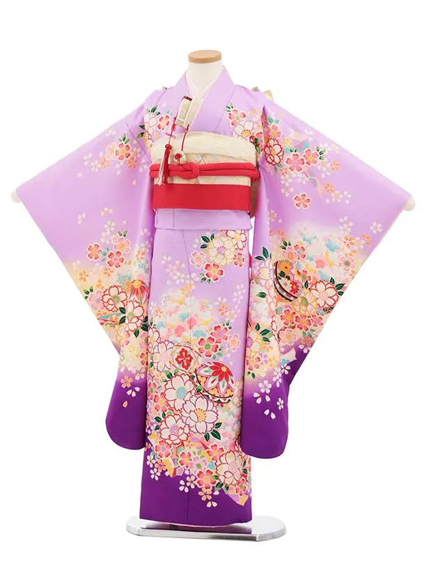 七五三(7歳結び帯)Y828 パープルぼかし 桜鞠
