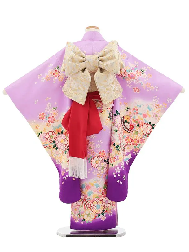 七五三(7歳結び帯)Y828 パープルぼかし 桜鞠