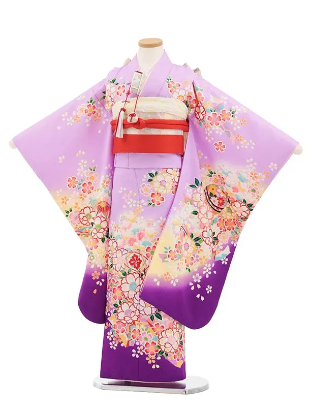 七五三(7歳結び帯)Y829 パープルぼかし 桜鞠