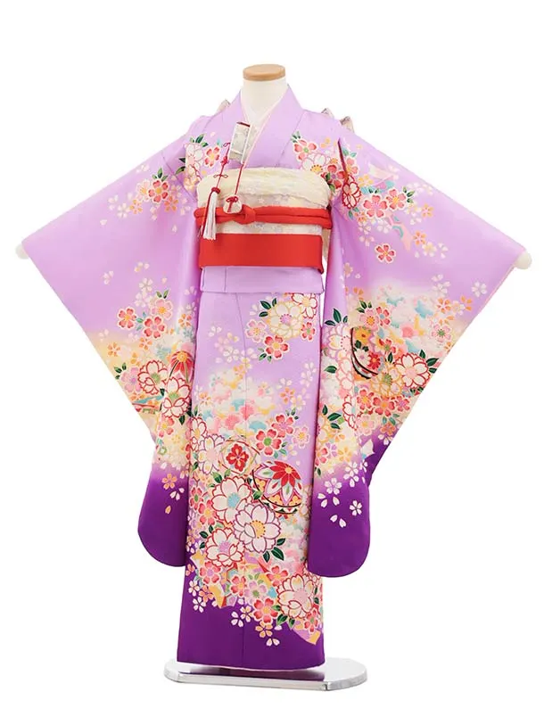 七五三(7歳結び帯)Y829 パープルぼかし 桜鞠