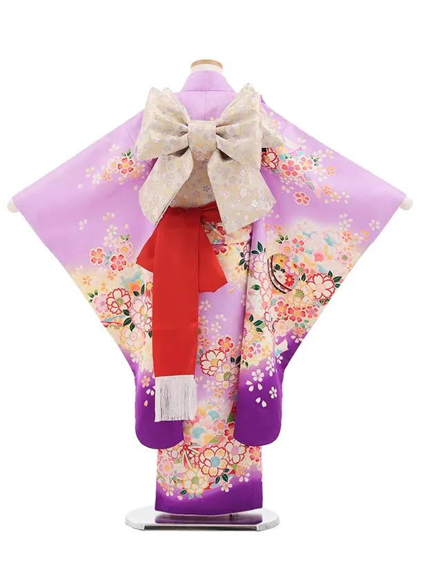 七五三(7歳結び帯)Y829 パープルぼかし 桜鞠