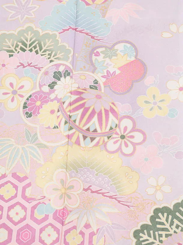 七五三(7歳結び帯)Y833 パープル 鞠鈴に松竹梅