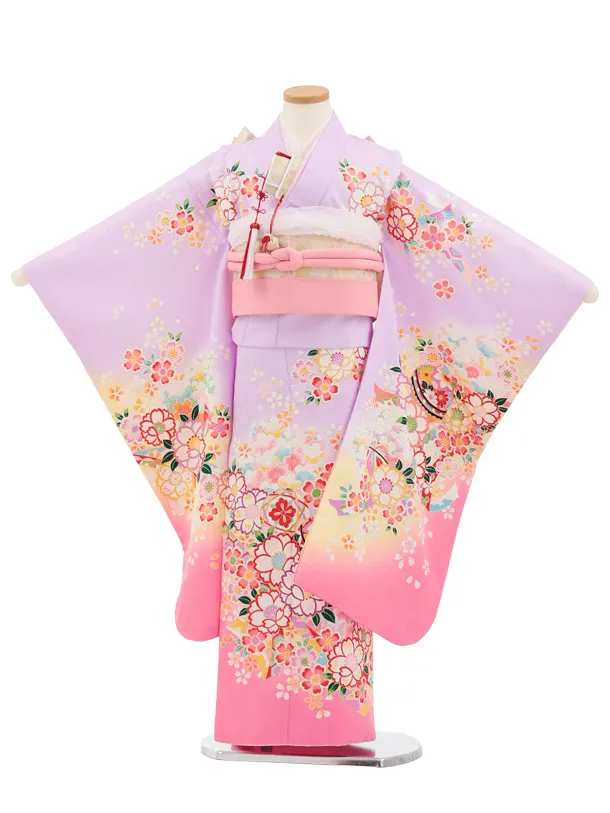 七五三(7歳結び帯)Y839 ラベンダー裾ピンク 桜鞠