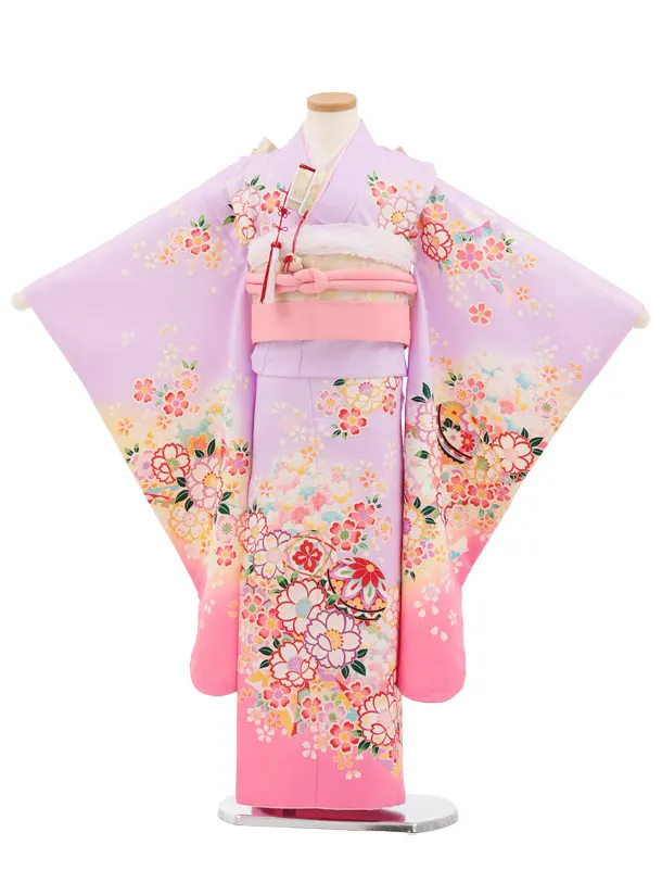 七五三(7歳結び帯)Y839 ラベンダー裾ピンク 桜鞠