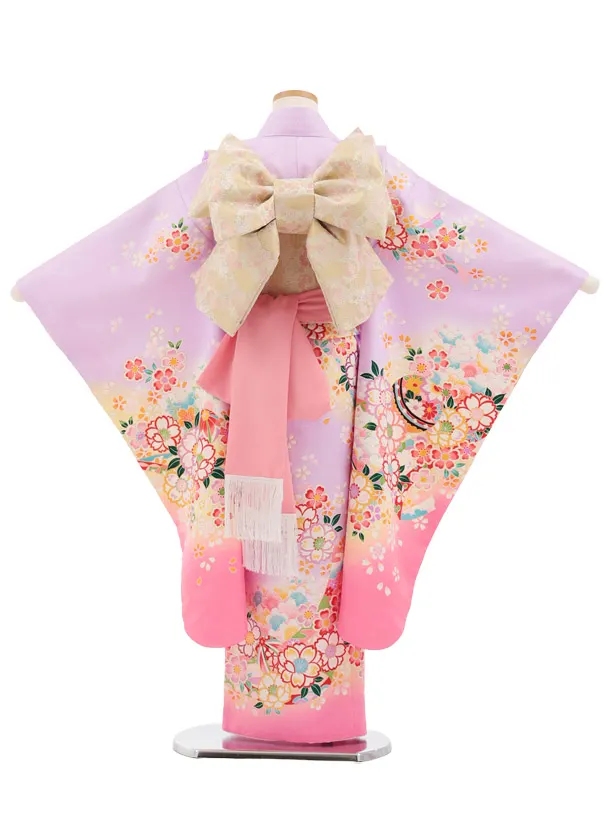 七五三(7歳結び帯)Y839 ラベンダー裾ピンク 桜鞠