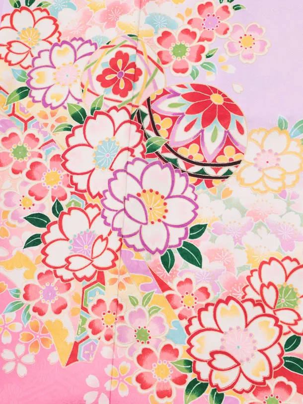 七五三(7歳結び帯)Y839 ラベンダー裾ピンク 桜鞠
