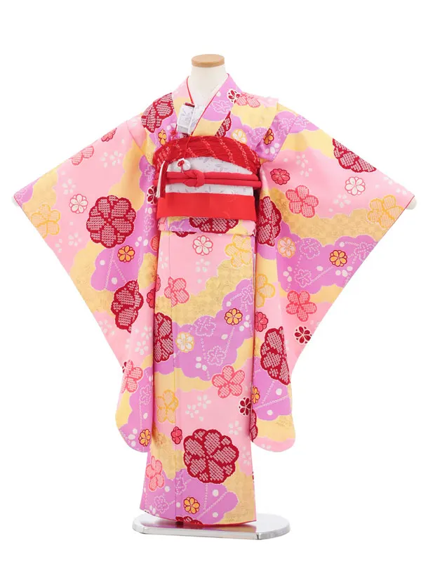 七五三(7歳結び帯)Y840 ピンク 雲取り花