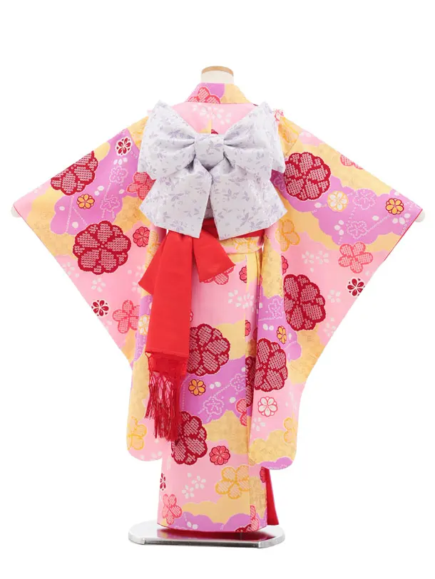 七五三(7歳結び帯)Y840 ピンク 雲取り花