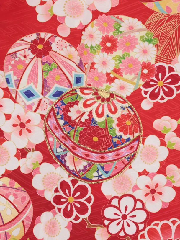 七五三(7歳結び帯)Y846 赤 梅菊にまり