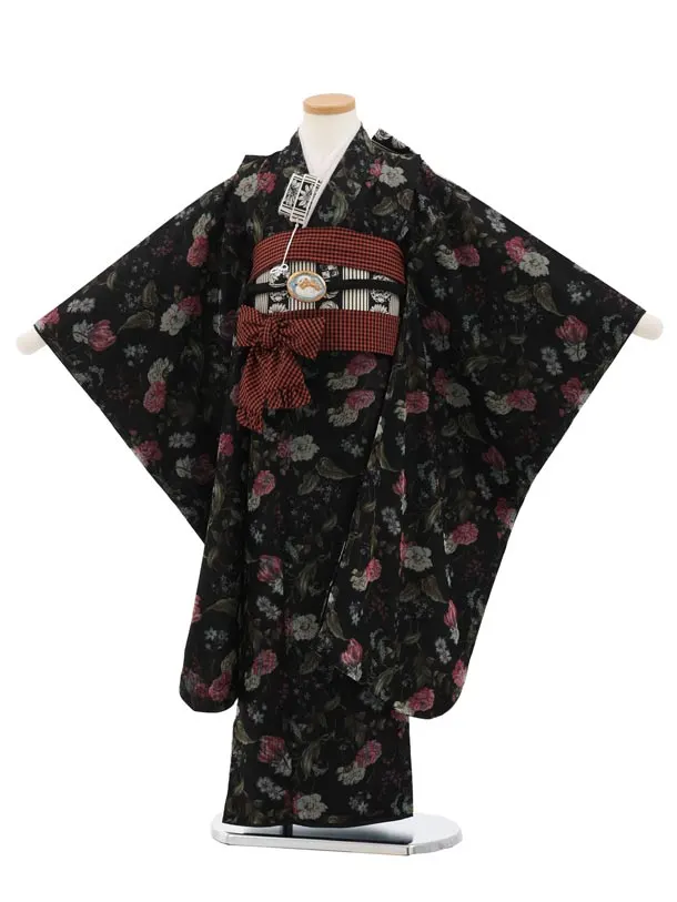 七五三(7歳結び帯)Y865 黒 チュール 花