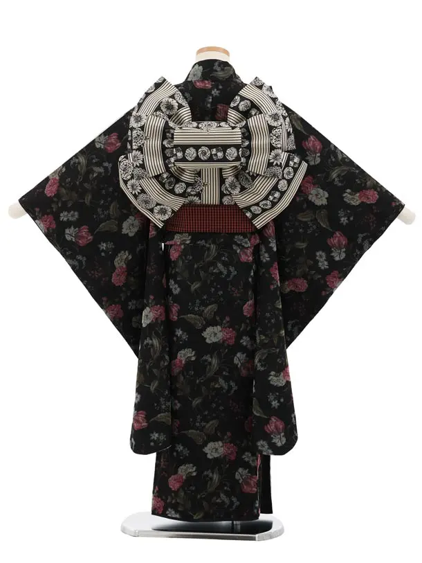 七五三(7歳結び帯)Y865 黒 チュール 花