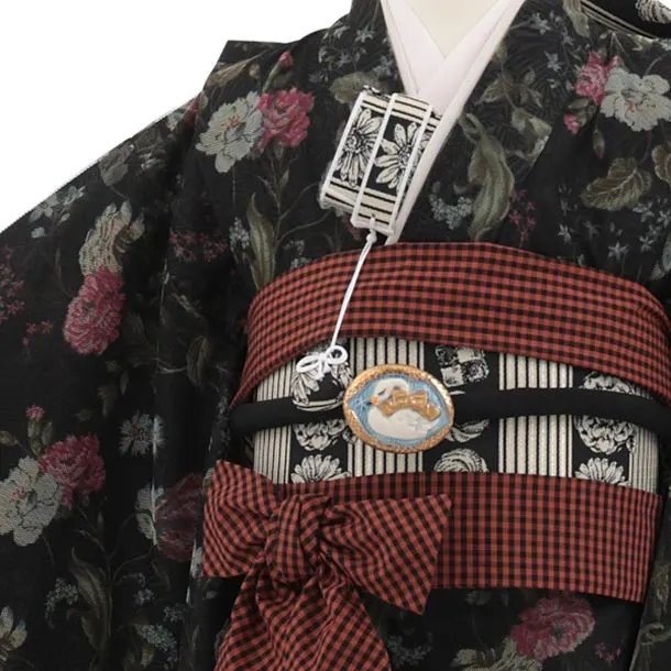 七五三(7歳結び帯)Y865 黒 チュール 花