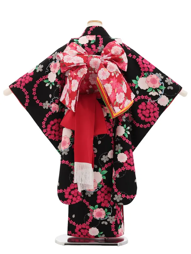 七五三(7歳結び帯)Y874 黒地 桜小花