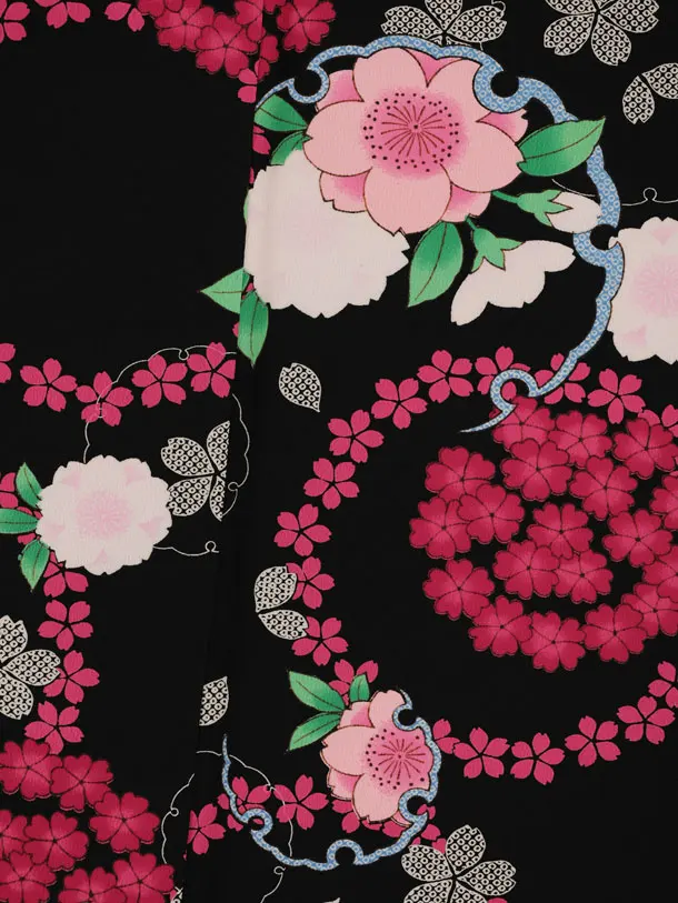 七五三(7歳結び帯)Y874 黒地 桜小花