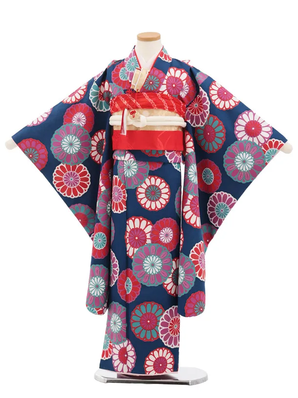 七五三(7歳結び帯)Y877 ネイビー 菊花