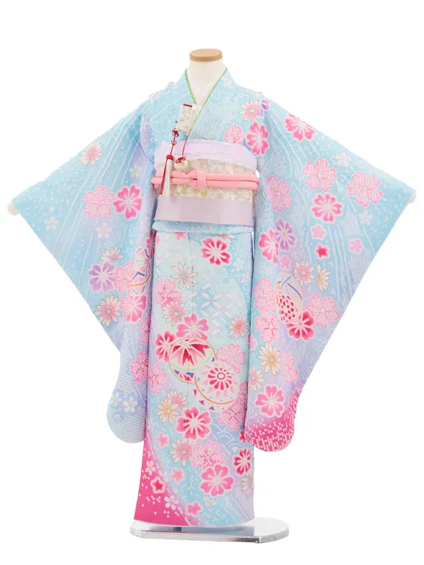 七五三(7歳結び帯)Y885 水色ぼかし まり桜