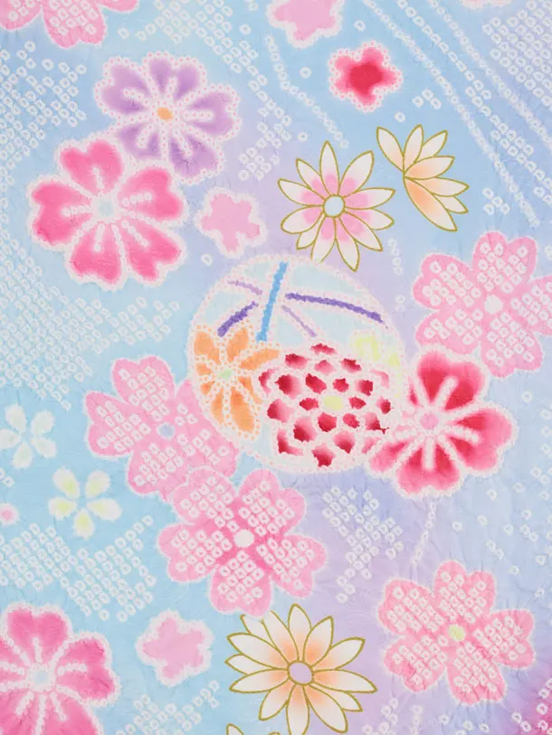 七五三(7歳結び帯)Y885 水色ぼかし まり桜