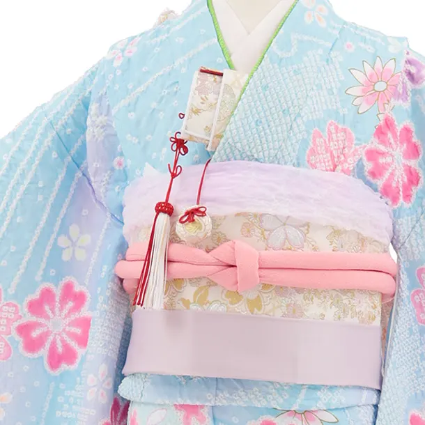 七五三(7歳結び帯)Y885 水色ぼかし まり桜