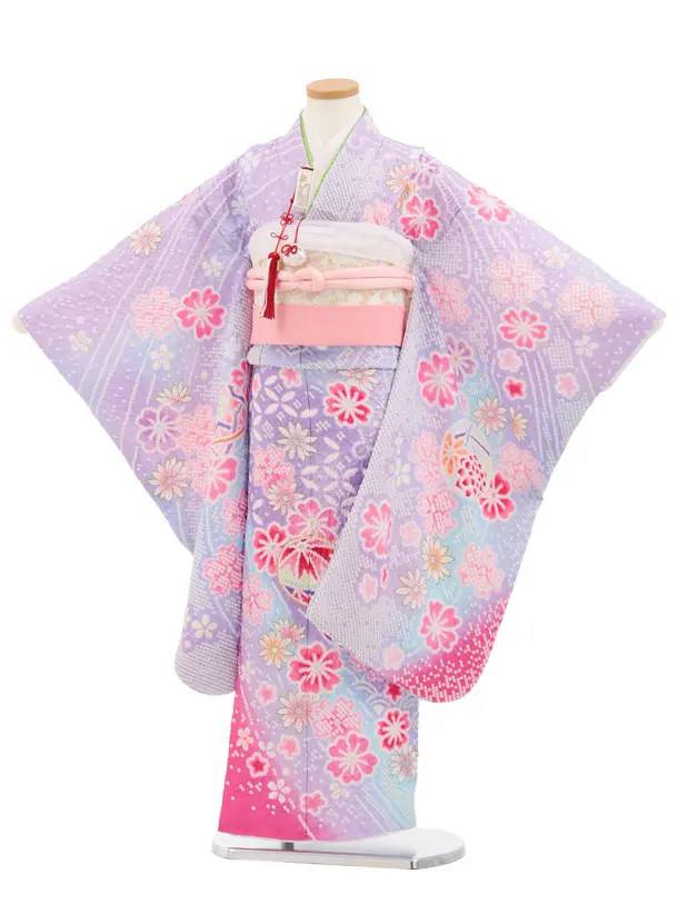七五三(7歳結び帯)Y887 パープルぼかし まり桜
