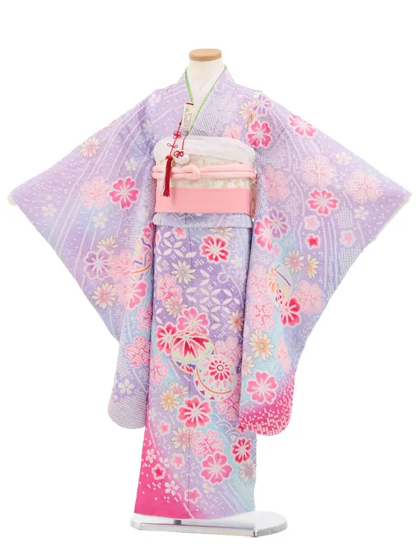 七五三(7歳結び帯)Y887 パープルぼかし まり桜