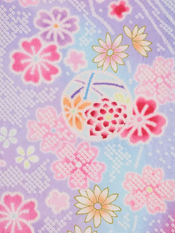 七五三(7歳結び帯)Y887 パープルぼかし まり桜