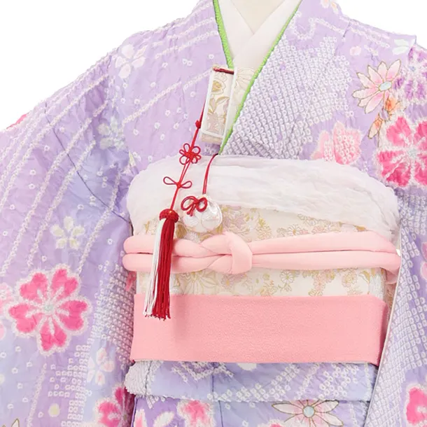 七五三(7歳結び帯)Y887 パープルぼかし まり桜