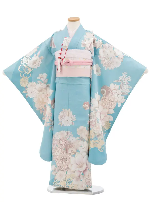 七五三(7歳結び帯)Y890 水色 花づくし