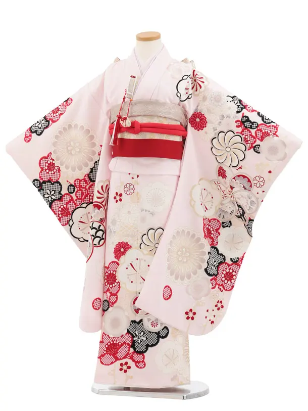 七五三(7歳結び帯)Y895 ピンク 梅菊花
