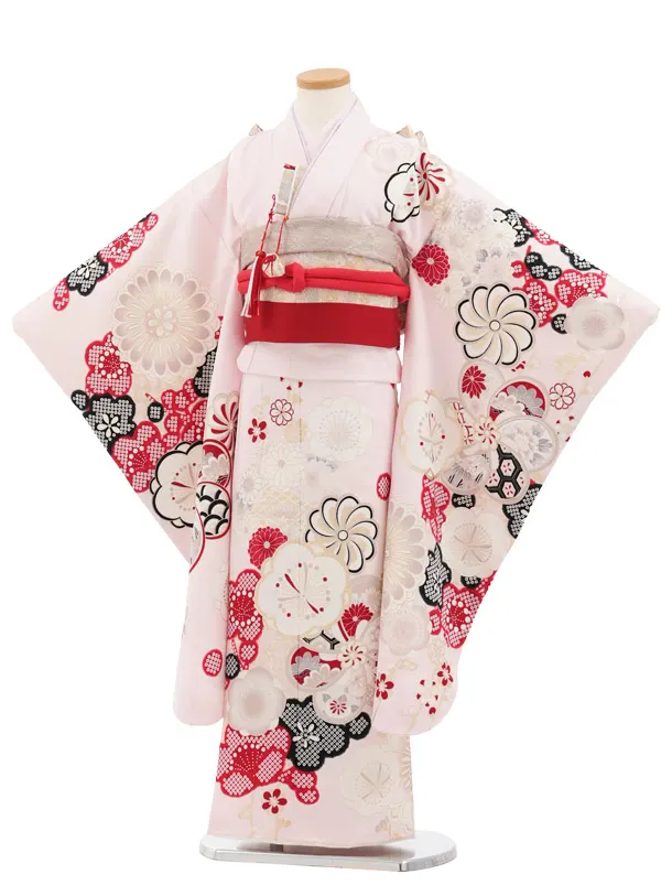 七五三(7歳結び帯)Y895 ピンク 梅菊花