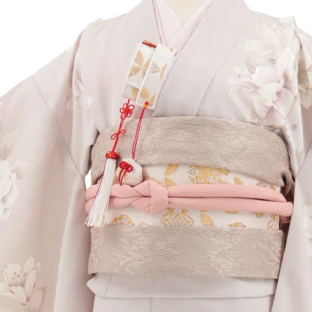 七五三(7歳結び帯)Y896 グレージュ 花づくし