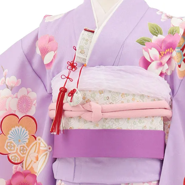 七五三(7歳結び帯)Y899 パープルぼかし ねじり梅花づくし