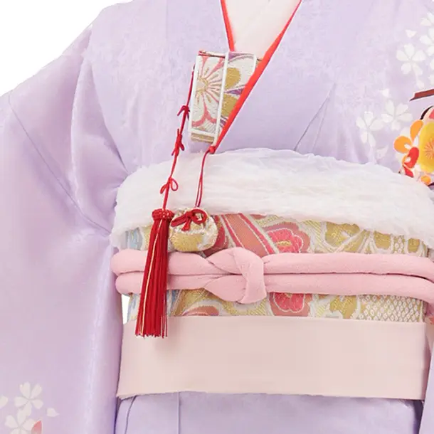 七五三(7歳結び帯)Y906 【正絹】ラベンダー 天井絵に花