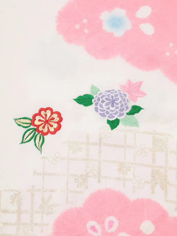 七五三(7歳結び帯)Y922 【正絹】ピンク 刺繍まり花