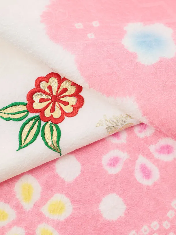 七五三(7歳結び帯)Y922 【正絹】ピンク 刺繍まり花